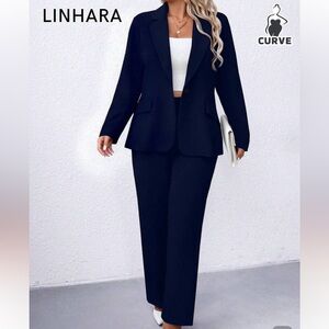 Brand New LINHARA Elegant Navy Women's Pantsuit -Sz. XXL Curve